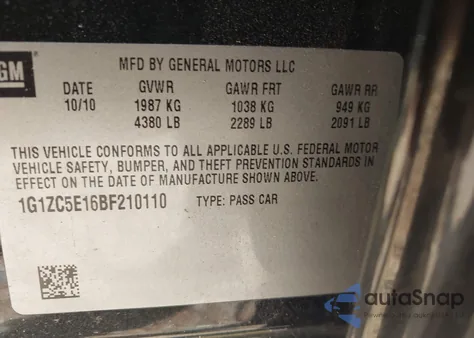 2011 Chevrolet Malibu 1Lt z USA, uszkodzony, nr VIN 1G1ZC5E16BF210110